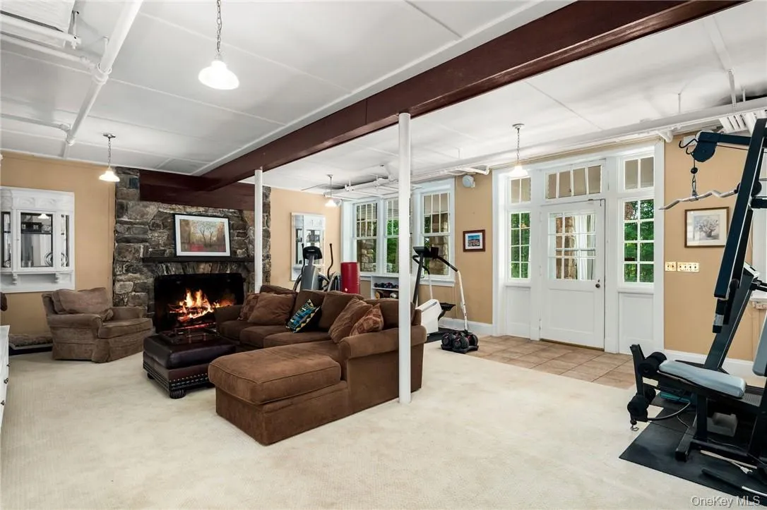 Large basement w/ fireplace and access to back patio/pool. Large basement w/ fireplace and access to back patio/pool.