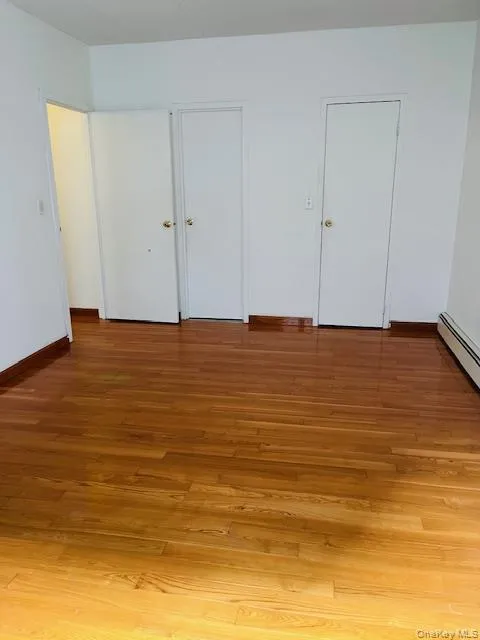 Bedroom featuring light wood-style flooring and a baseboard radiator Bedroom featuring light wood-style flooring and a baseboard radiator