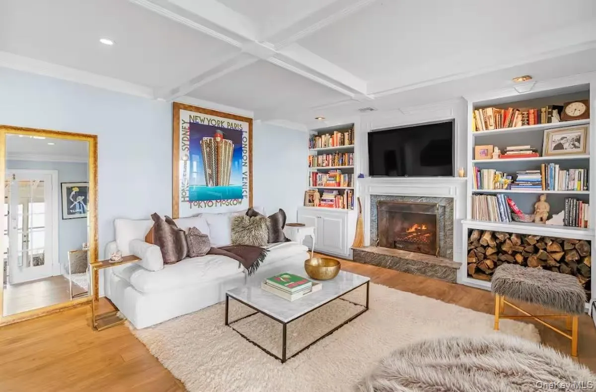 Wood-burning fireplace and television Wood-burning fireplace and television