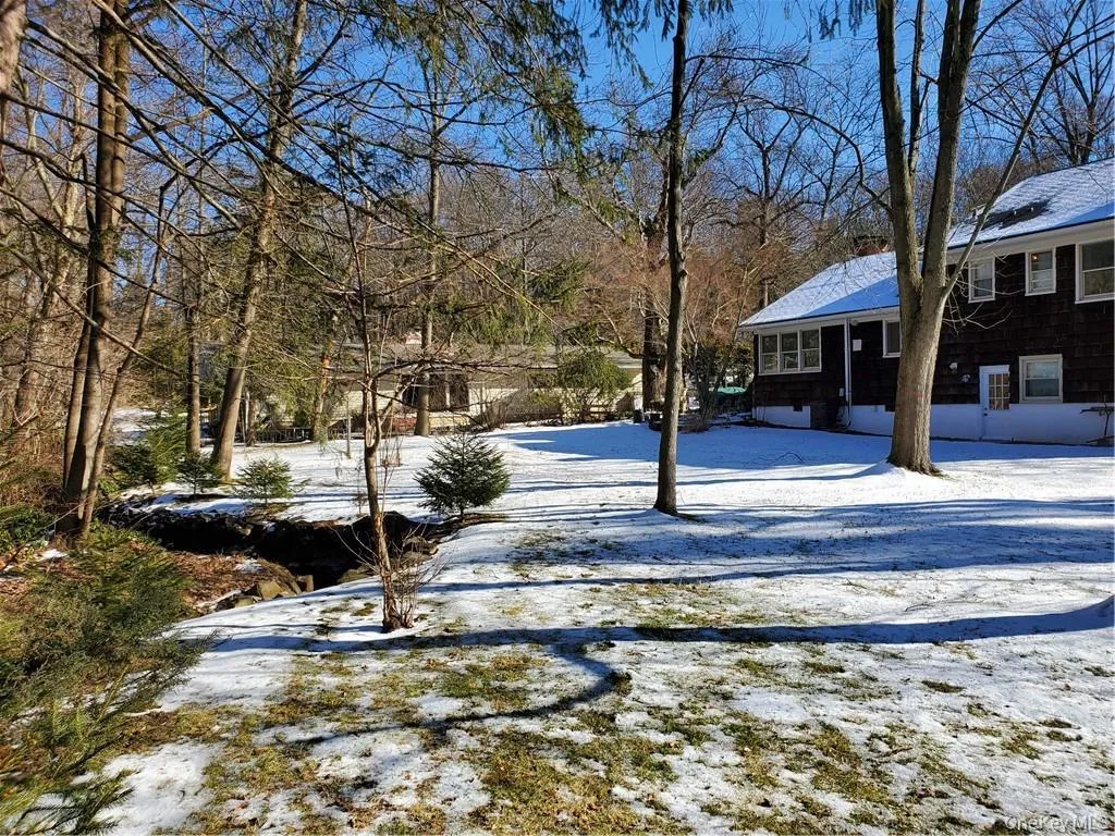 View of yard layered in snow View of yard layered in snow