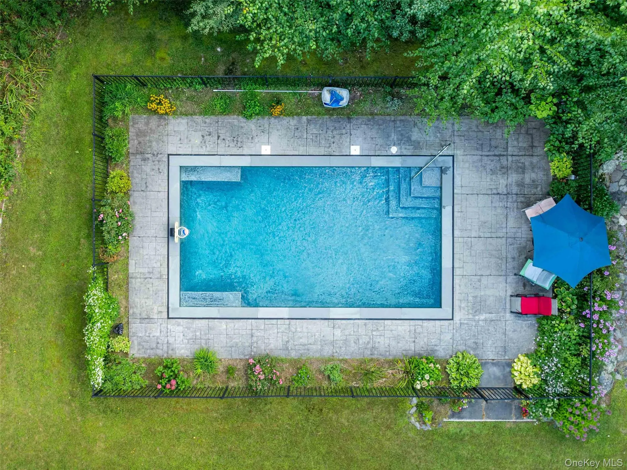 Bird's eye view of a pool area Bird's eye view of a pool area