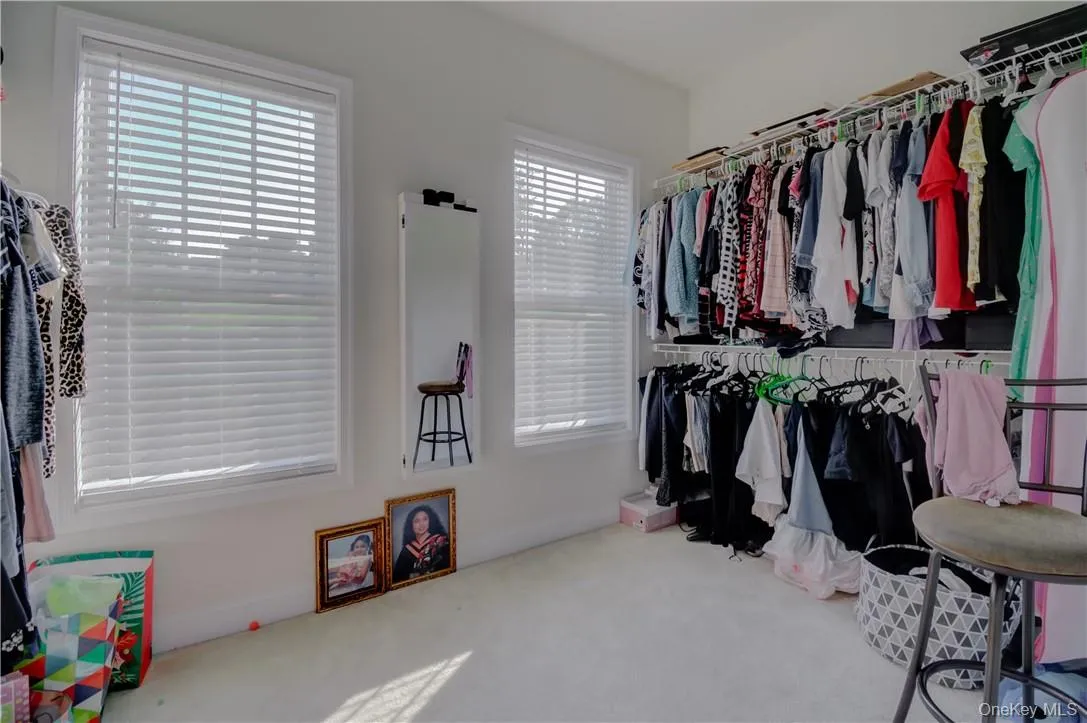 Walk in closet with carpet flooring Walk in closet with carpet flooring