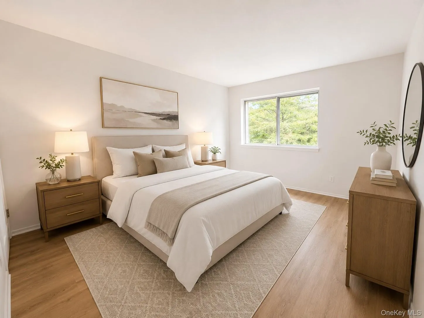 Retreat to the spacious primary bedroom, thoughtfully designed to provide comfort and relaxation. This bright and airy room features generous proportions, updated flooring, a large window that fills the space with natural light, and ample room for a king-sized bed and additional furnishings. The neutral color palette creates a serene atmosphere, making it the perfect private sanctuary to unwind at the end of the day.Virtually staged to illustrate the room's size and design potential. Retreat to the spacious primary bedroom, thoughtfully designed to provide comfort and relaxation. This bright and airy room features generous proportions, updated flooring, a large window that fills the space with natural light, and ample room for a king-sized bed and additional furnishings. The neutral color palette creates a serene atmosphere, making it the perfect private sanctuary to unwind at the end of the day.Virtually staged to illustrate the room's size and design potential.