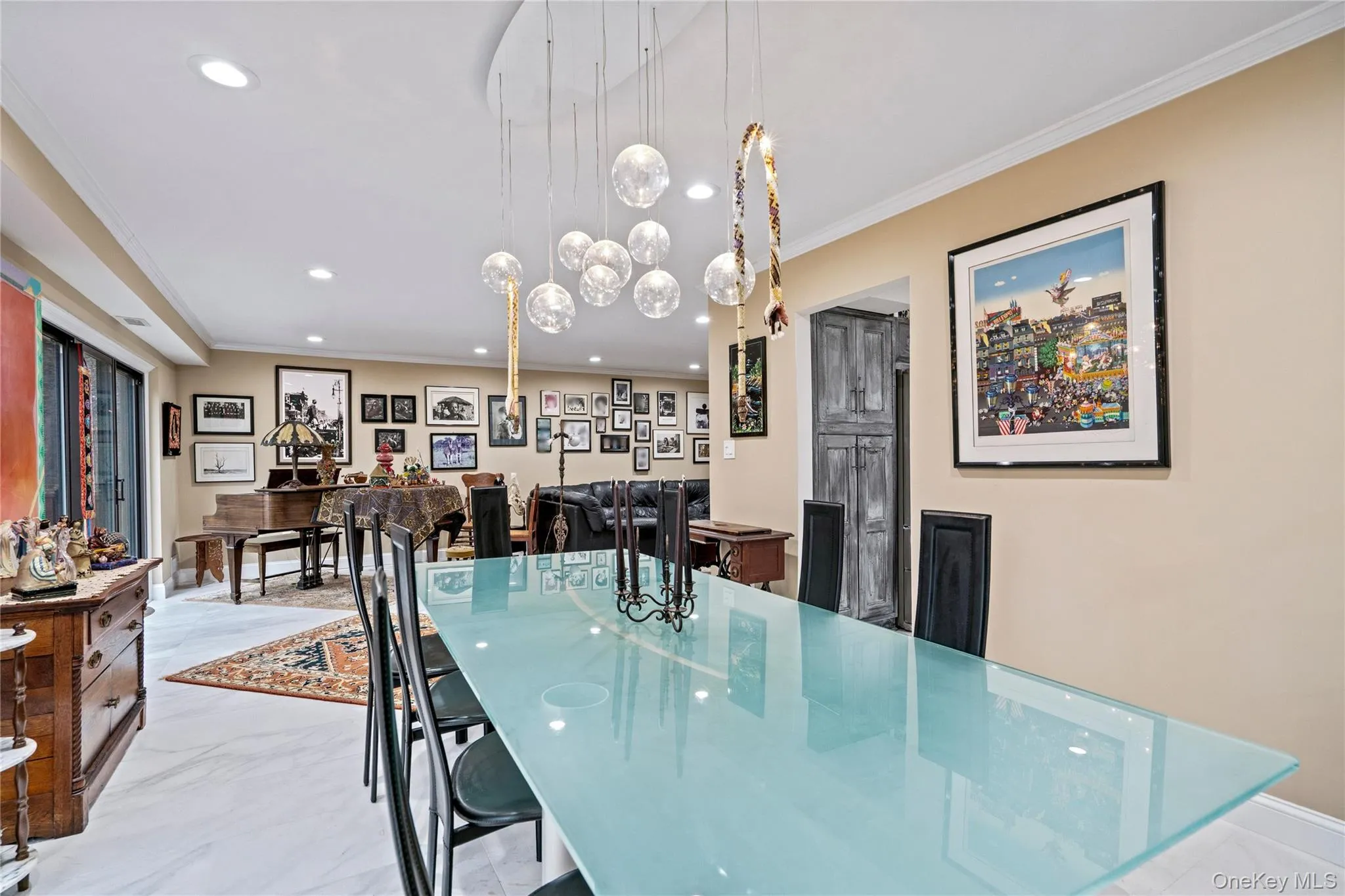 Dining area featuring crown molding and recessed lighting Dining area featuring crown molding and recessed lighting