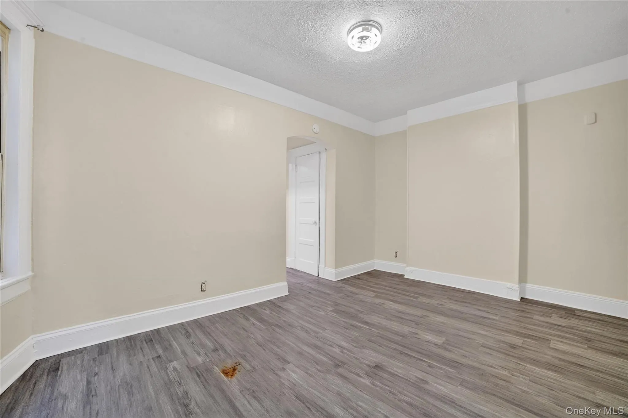 Living Room with view of hallway to bathroom and Kitchen, Linen Closet is shown. Living Room with view of hallway to bathroom and Kitchen, Linen Closet is shown.