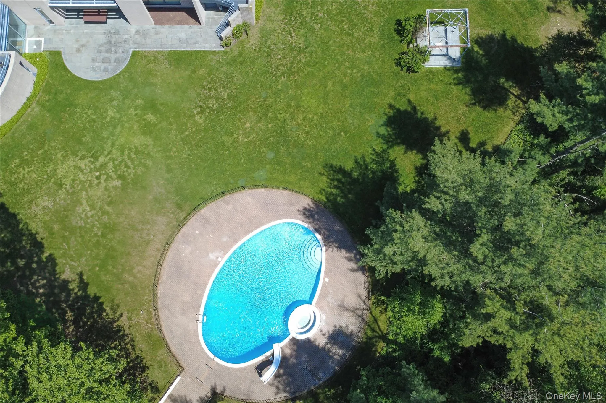 Drone / aerial view of a pool area Drone / aerial view of a pool area