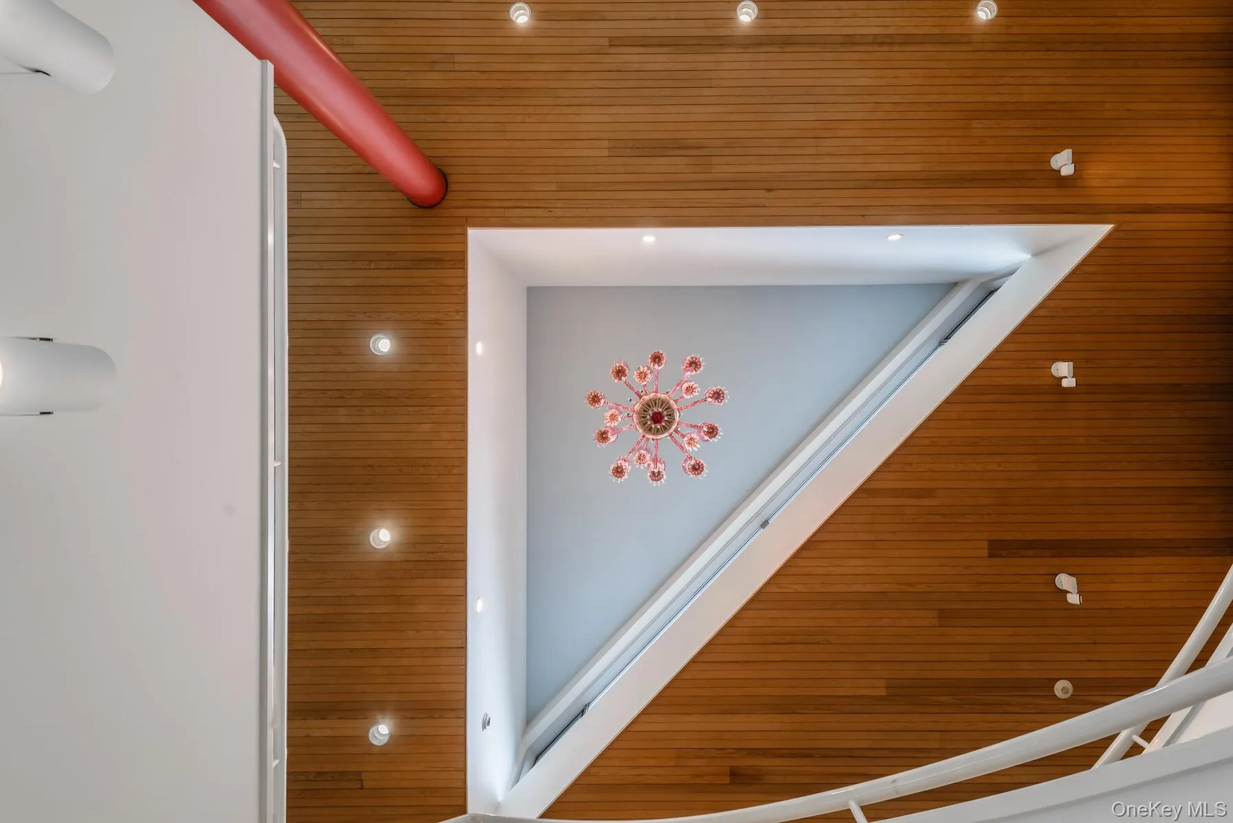 Soaring custom Wood Finished Ceiling over Dramatic Staircase Soaring custom Wood Finished Ceiling over Dramatic Staircase