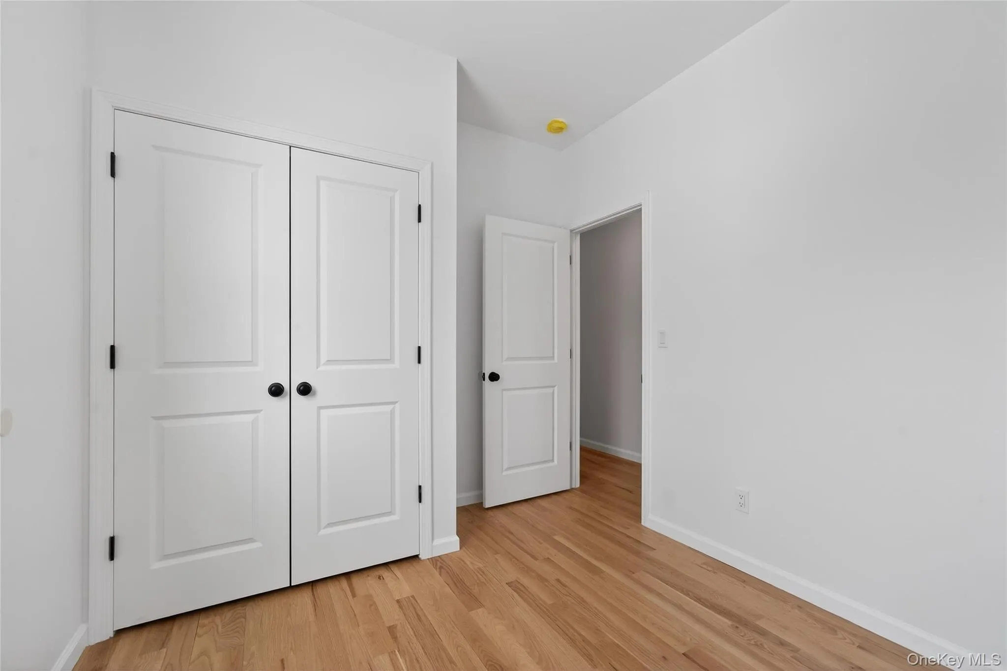 Unfurnished bedroom with a closet and light wood-style flooring Unfurnished bedroom with a closet and light wood-style flooring