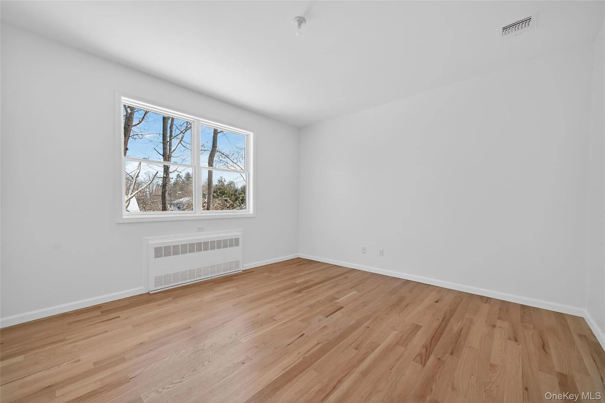 Unfurnished room with radiator and light wood finished floors Unfurnished room with radiator and light wood finished floors