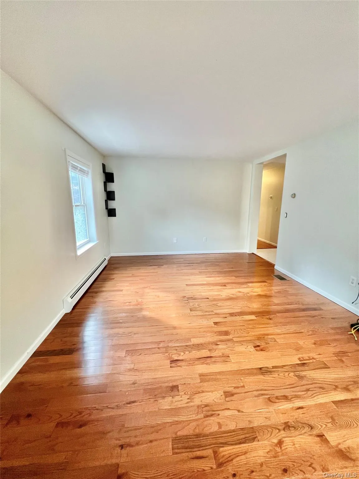 living room featuring visible vents, a baseboard radiator, light wood finished floors, and baseboards living room featuring visible vents, a baseboard radiator, light wood finished floors, and baseboards