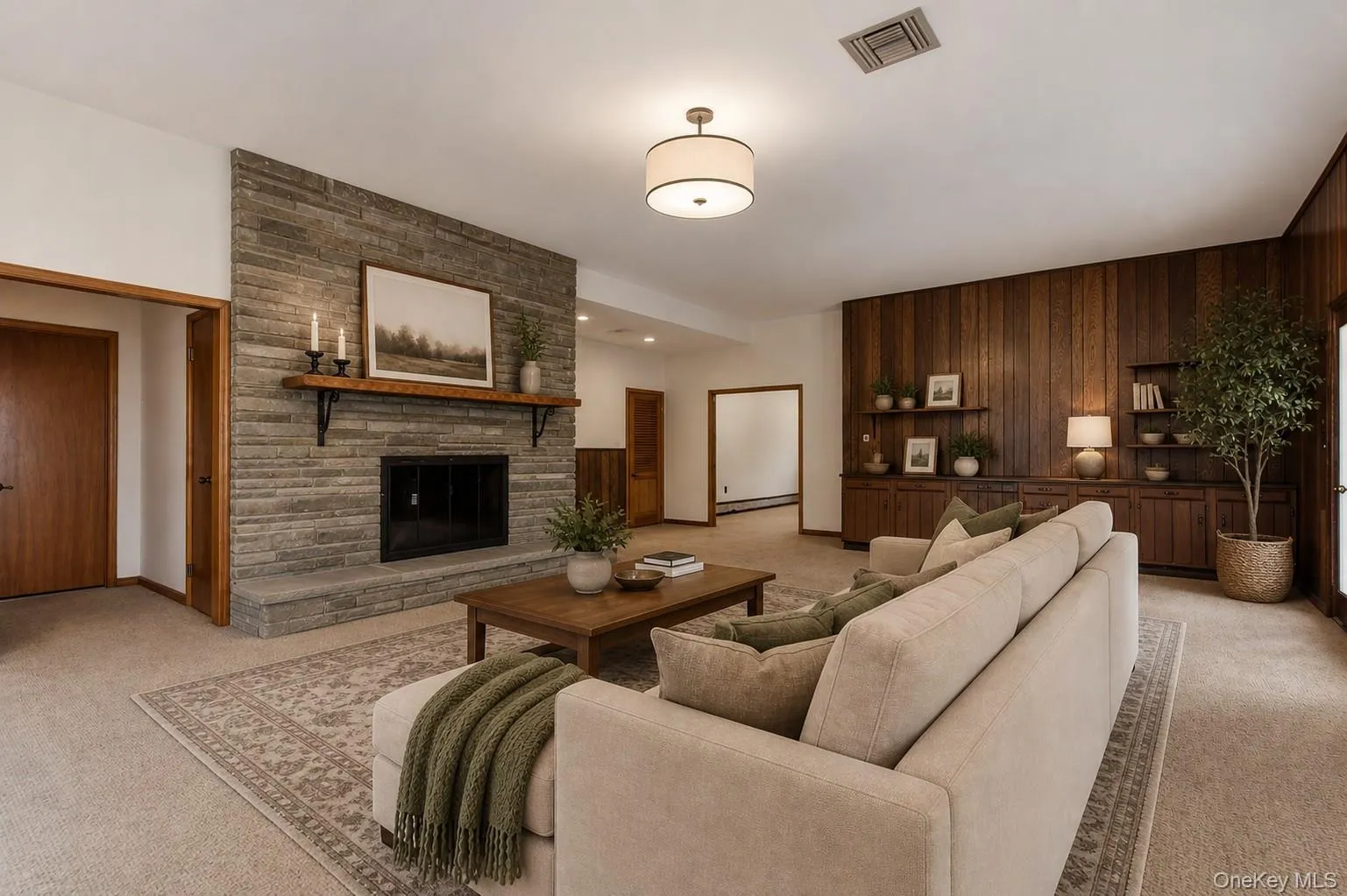 Virtually staged family room. Virtually staged family room.