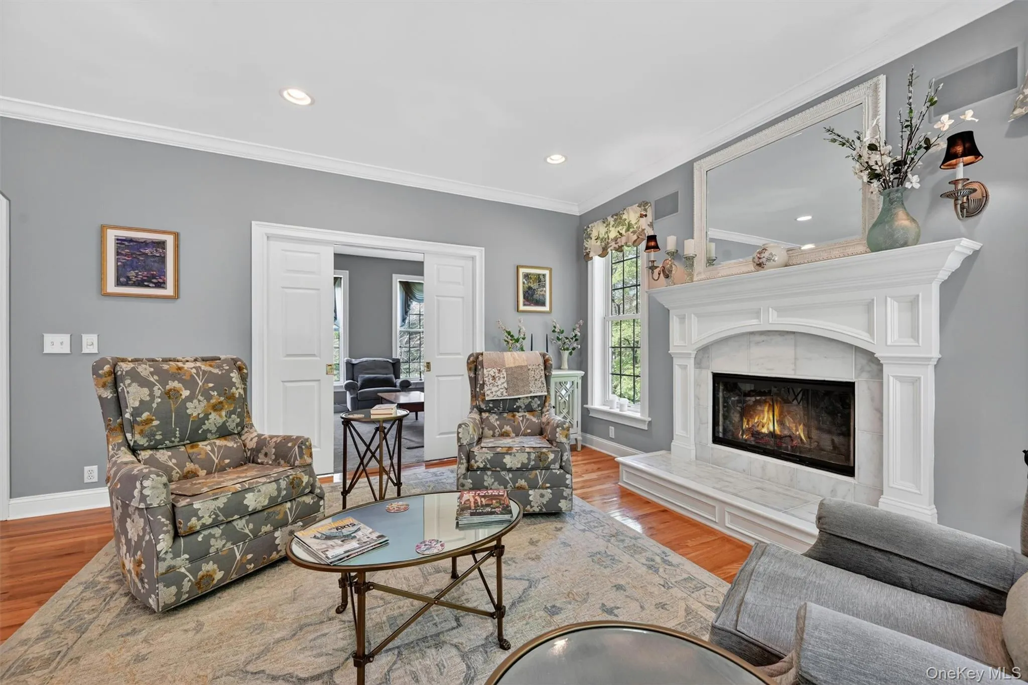 Family room with pocket doors to living room Family room with pocket doors to living room