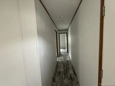 Hallway with dark wood-style floors Hallway with dark wood-style floors