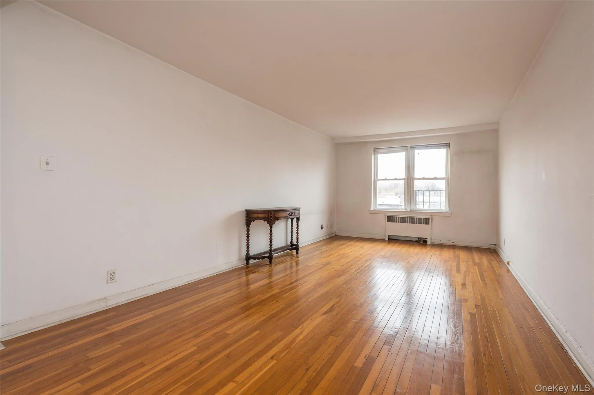 Unfurnished room featuring light wood-style flooring and radiator heating unit Unfurnished room featuring light wood-style flooring and radiator heating unit