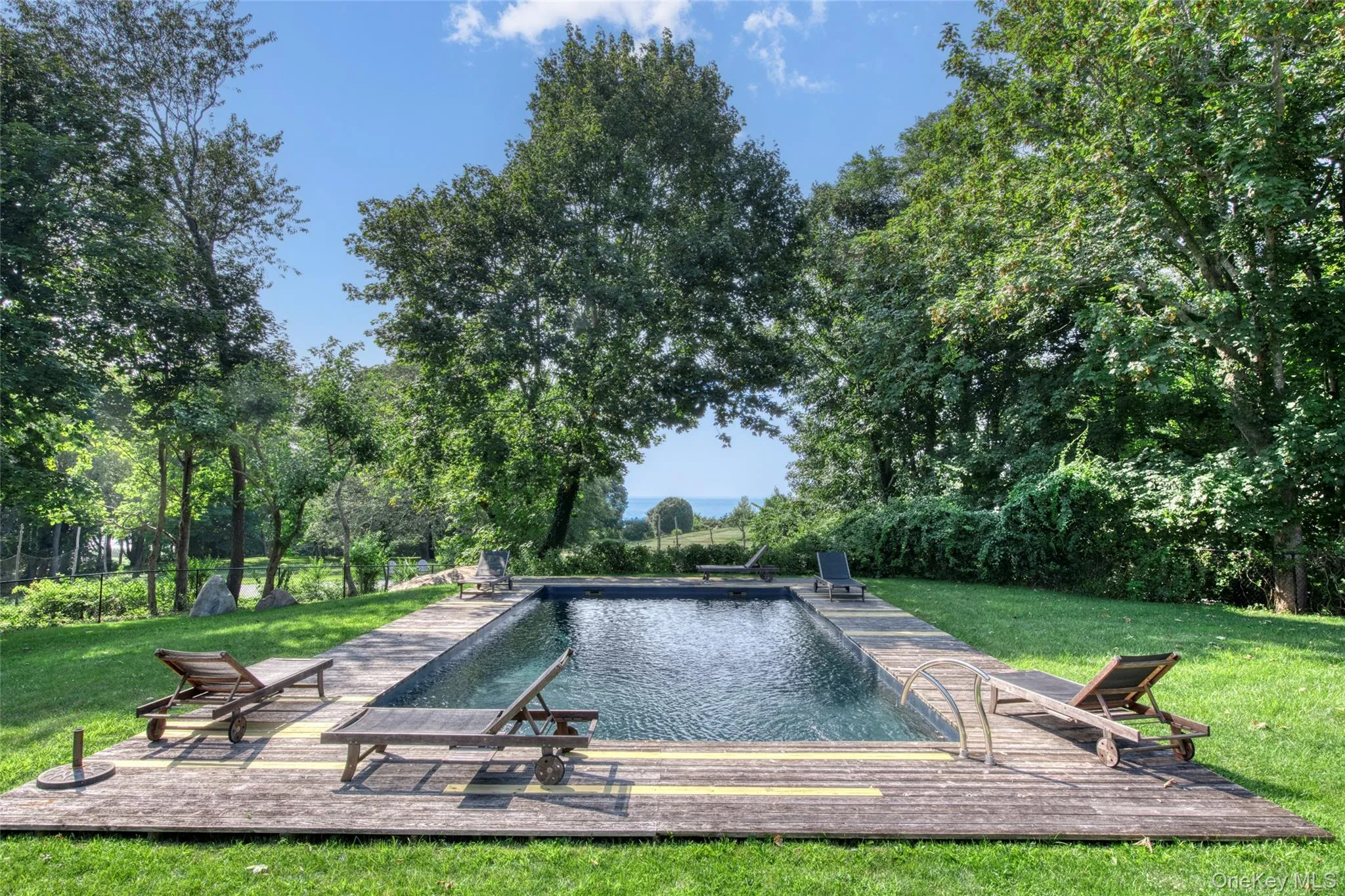 View of pool with a deck and a lawn View of pool with a deck and a lawn