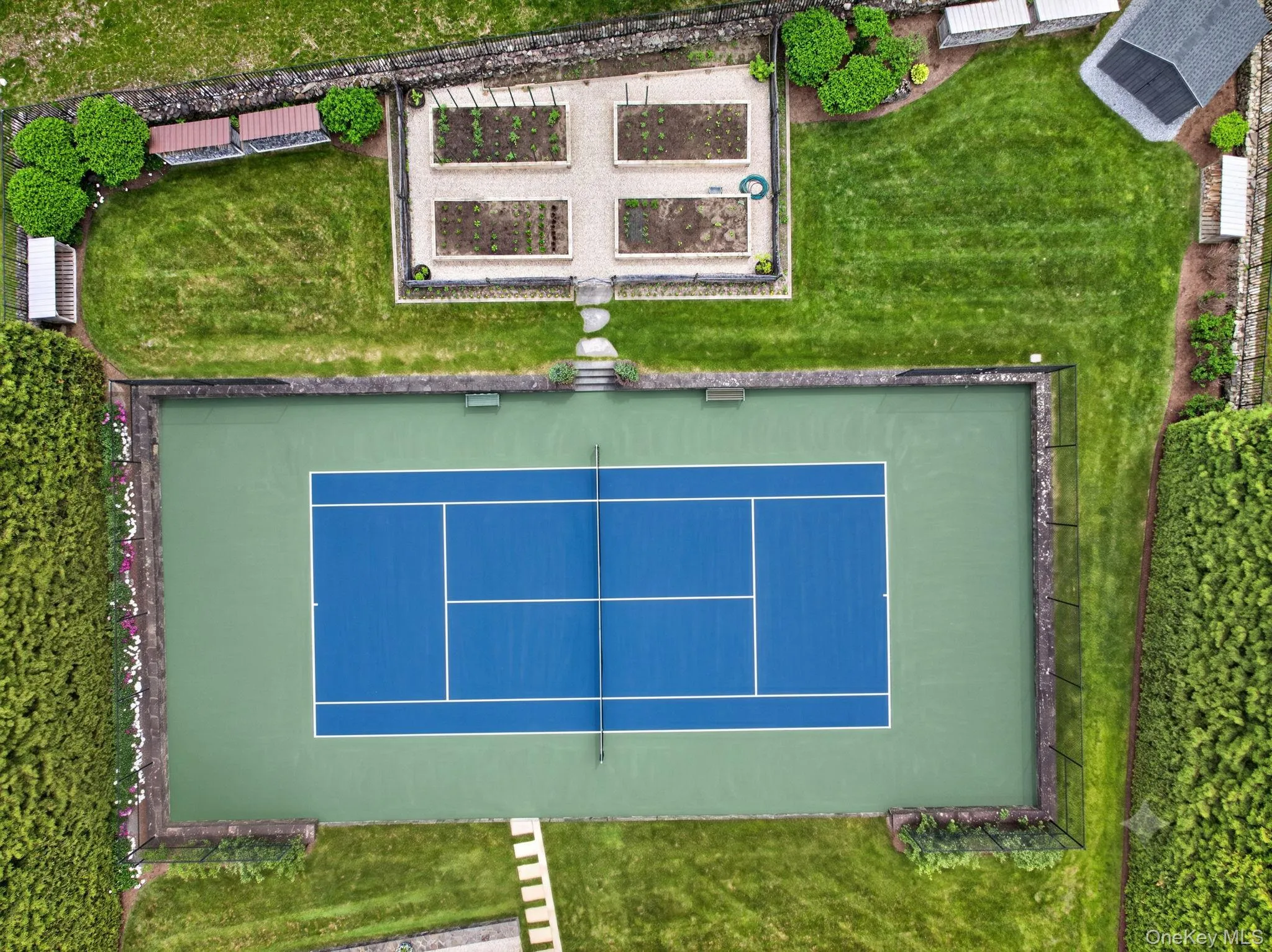 Overhead view of the tennis court Overhead view of the tennis court