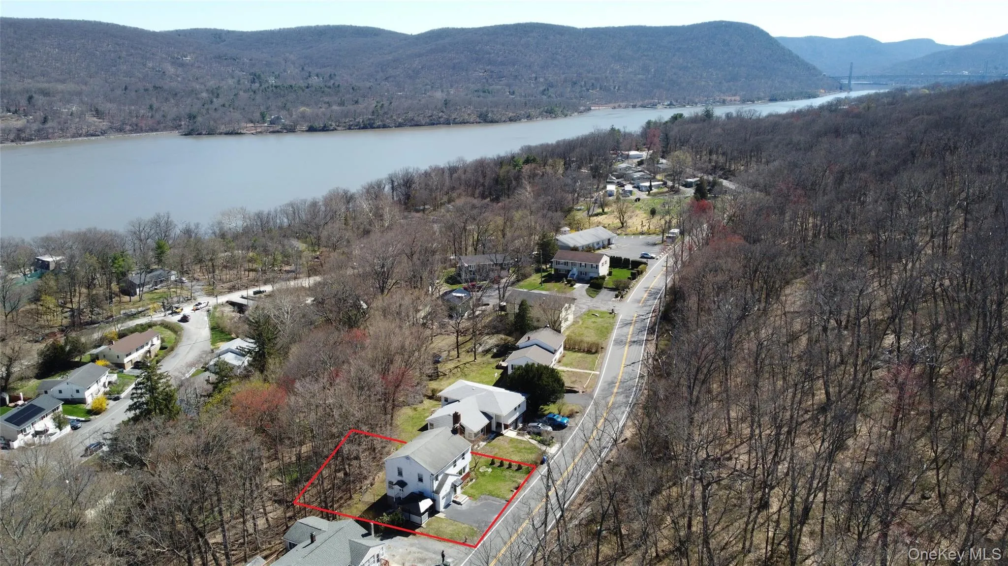 Aerial view of home looking south towards Hudson River and Bear Mountain Bridge. Aerial view of home looking south towards Hudson River and Bear Mountain Bridge.