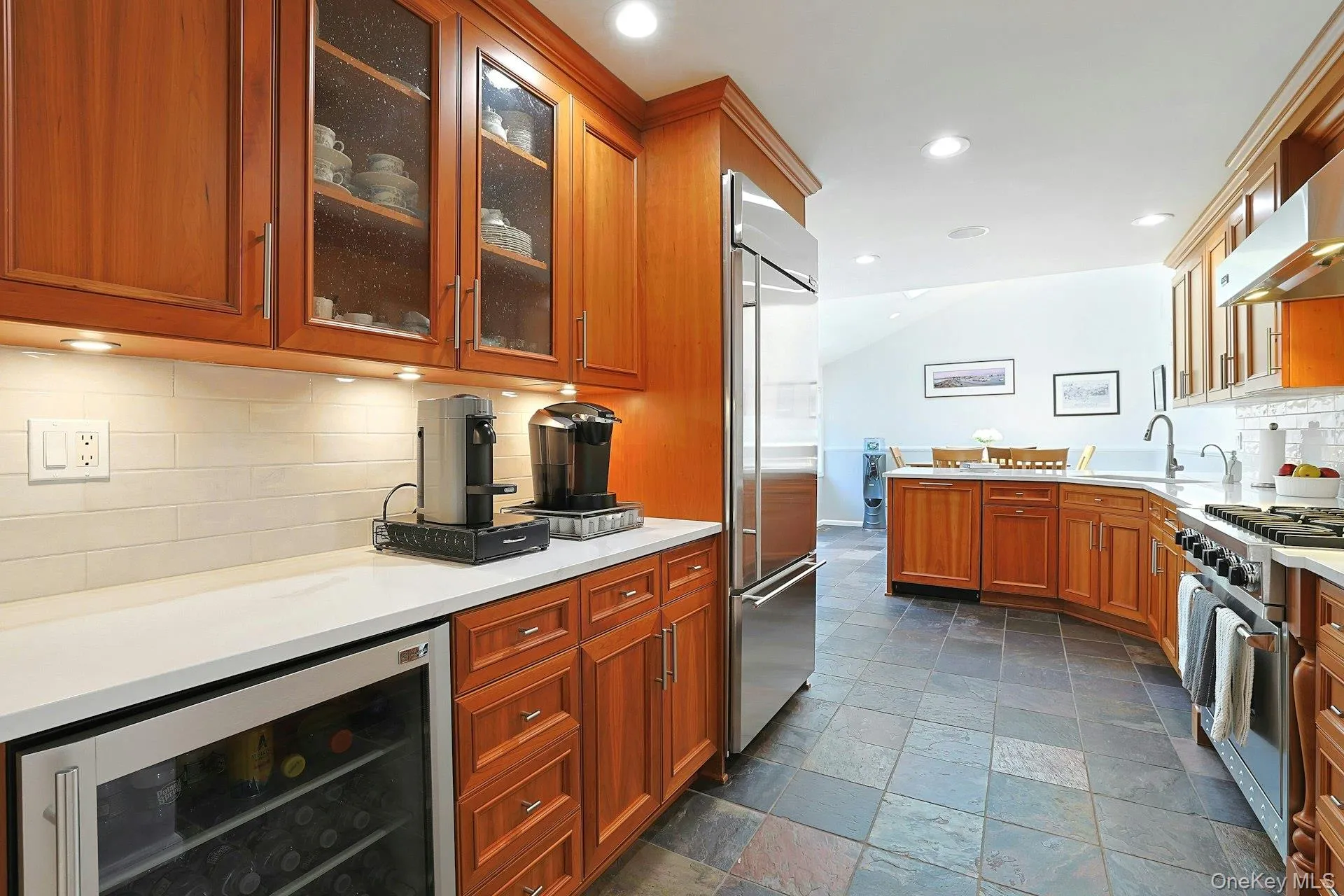 Spacious Chef's dream kitchen. Premium stainless steel aplliances. GE Monogram refigerator, Bosch dish washer and wine cooler. Spacious Chef's dream kitchen. Premium stainless steel aplliances. GE Monogram refigerator, Bosch dish washer and wine cooler.