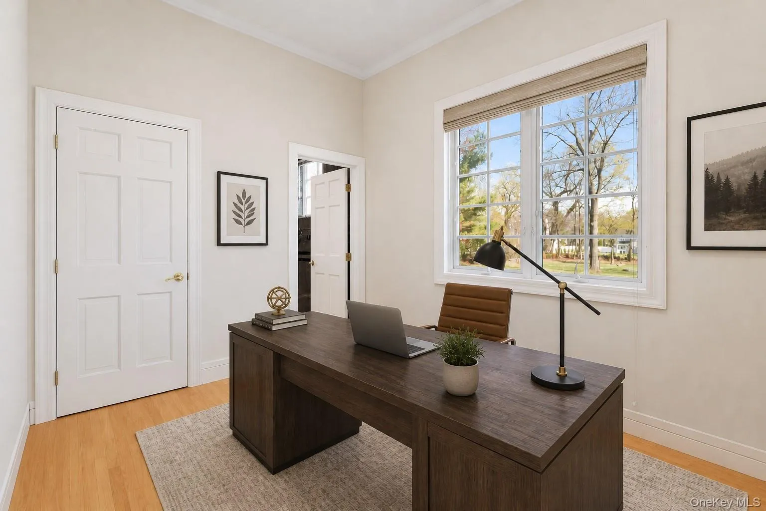 Bedroom virtually staged as office. Bedroom virtually staged as office.