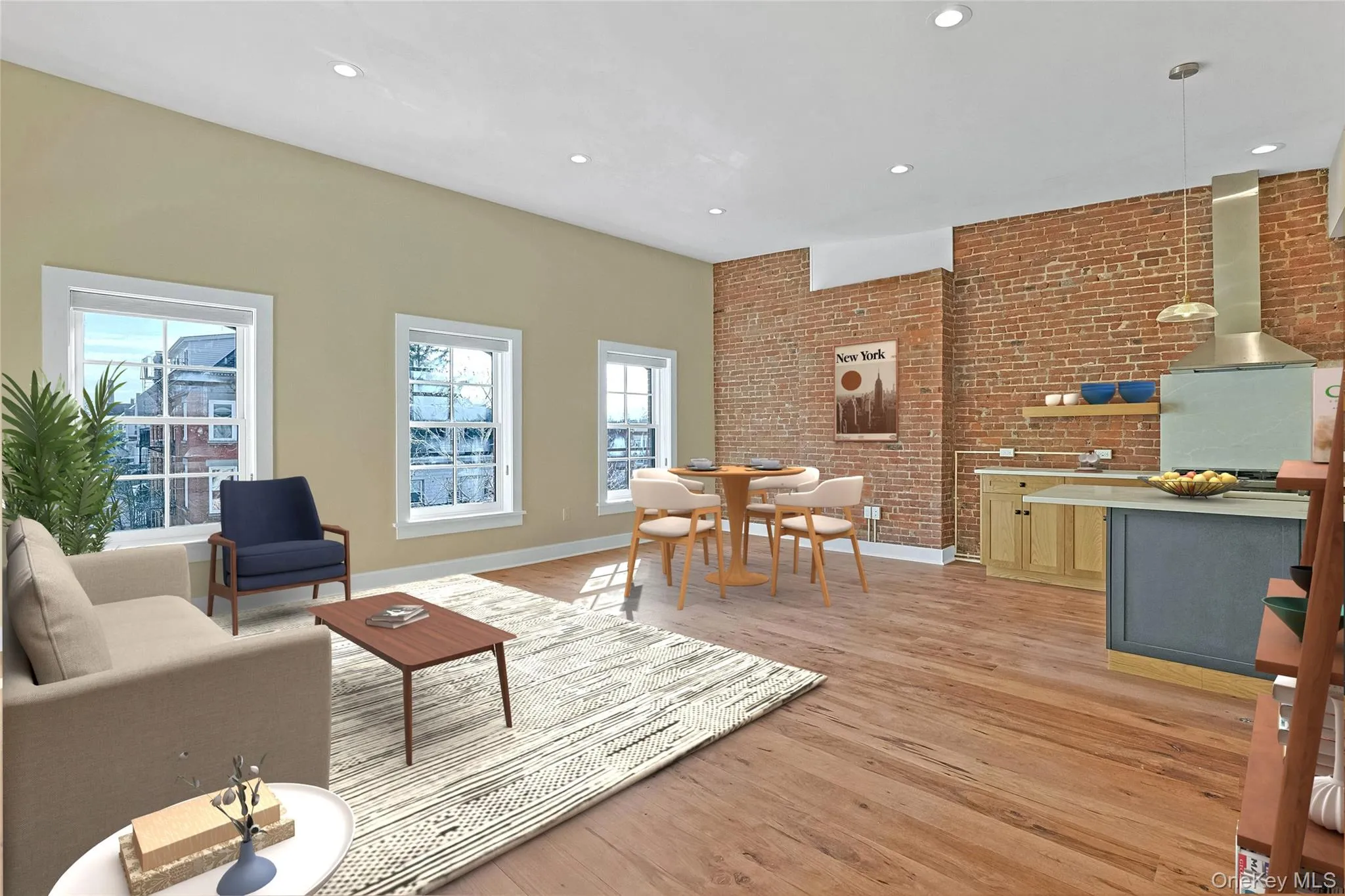 Virtually staged living, dining and kitchen areas. Virtually staged living, dining and kitchen areas.