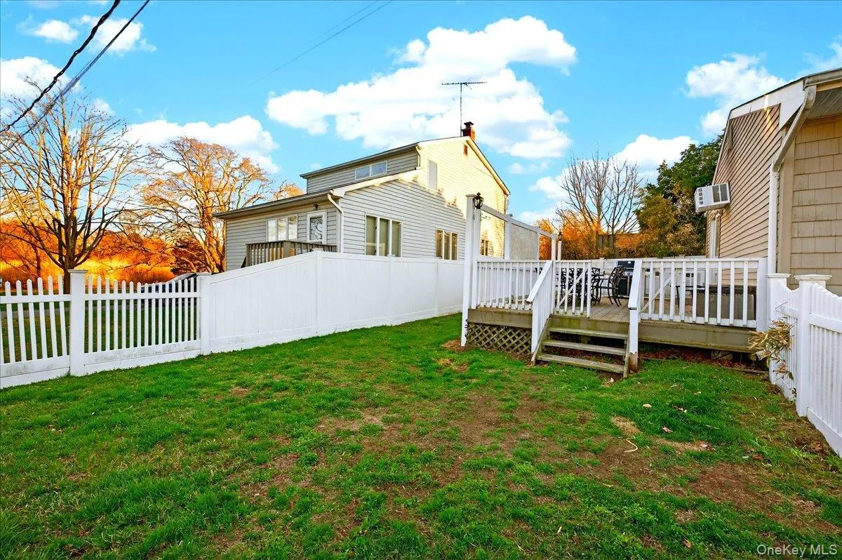 Fenced backyard featuring a wooden deck Fenced backyard featuring a wooden deck