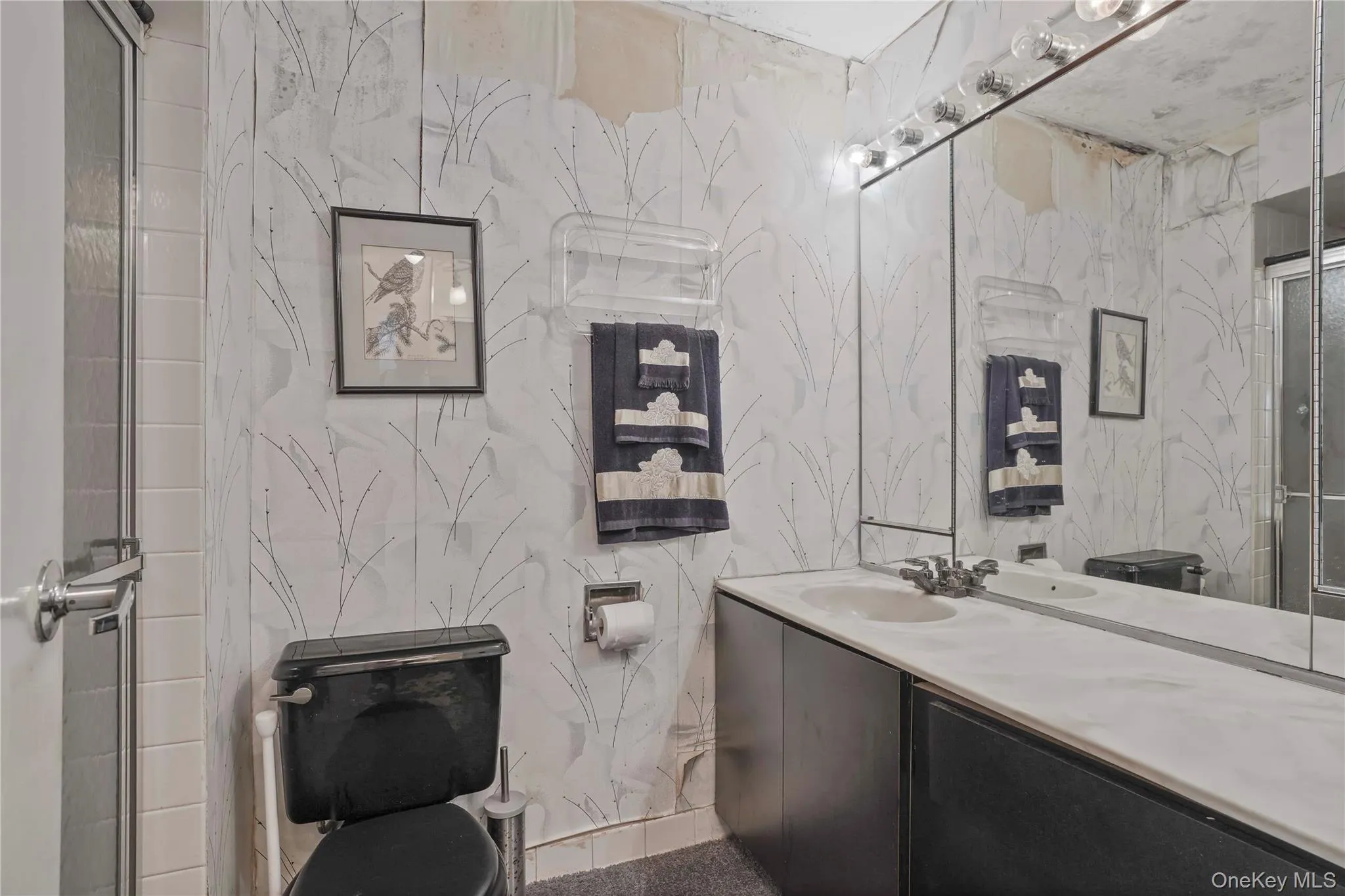 Hall bath with shower, sink, and vanity Hall bath with shower, sink, and vanity