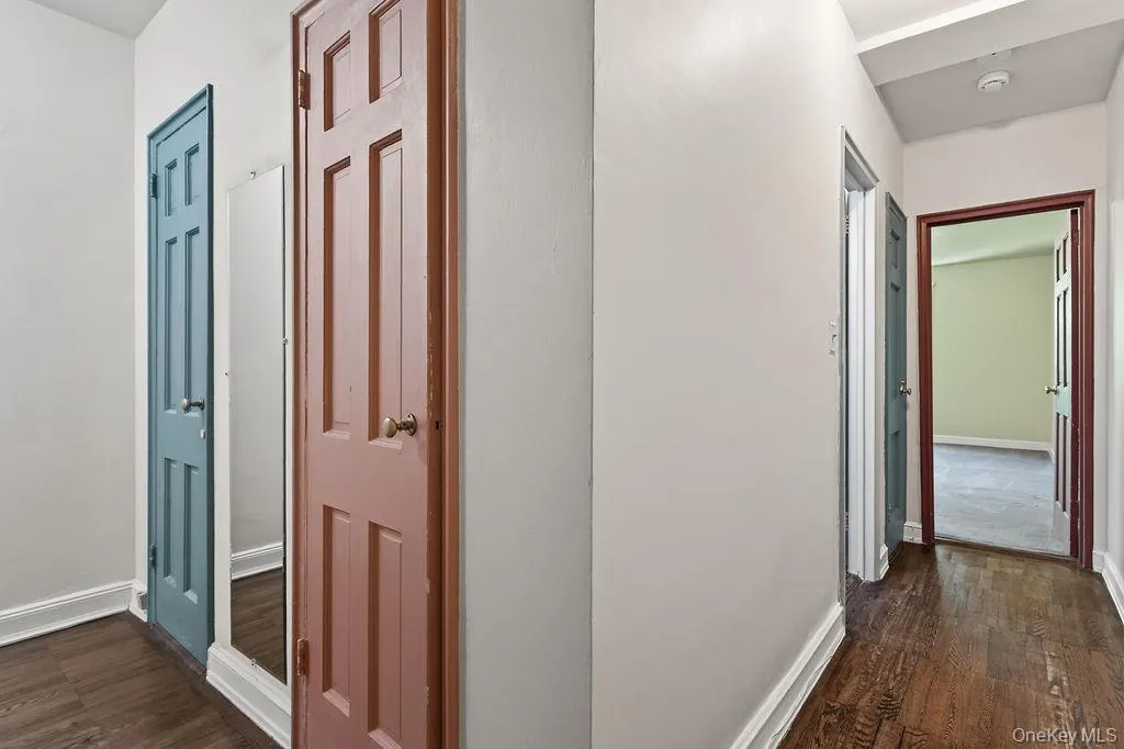 Two closets in the entry hall. Hall then leads to bathroom and bedroom. Two closets in the entry hall. Hall then leads to bathroom and bedroom.