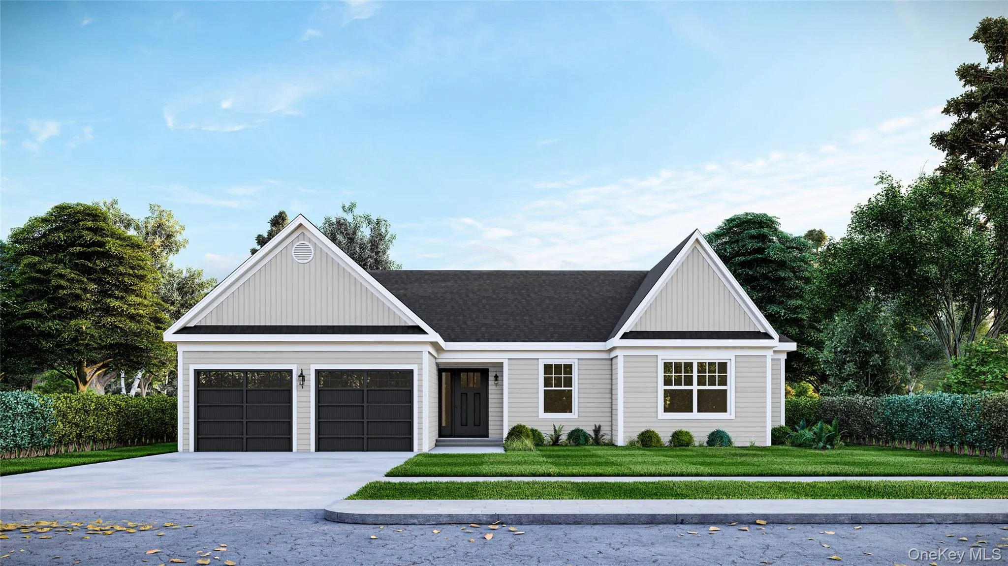 Ranch-style residence featuring light-colored siding and a dark shingle roof Ranch-style residence featuring light-colored siding and a dark shingle roof