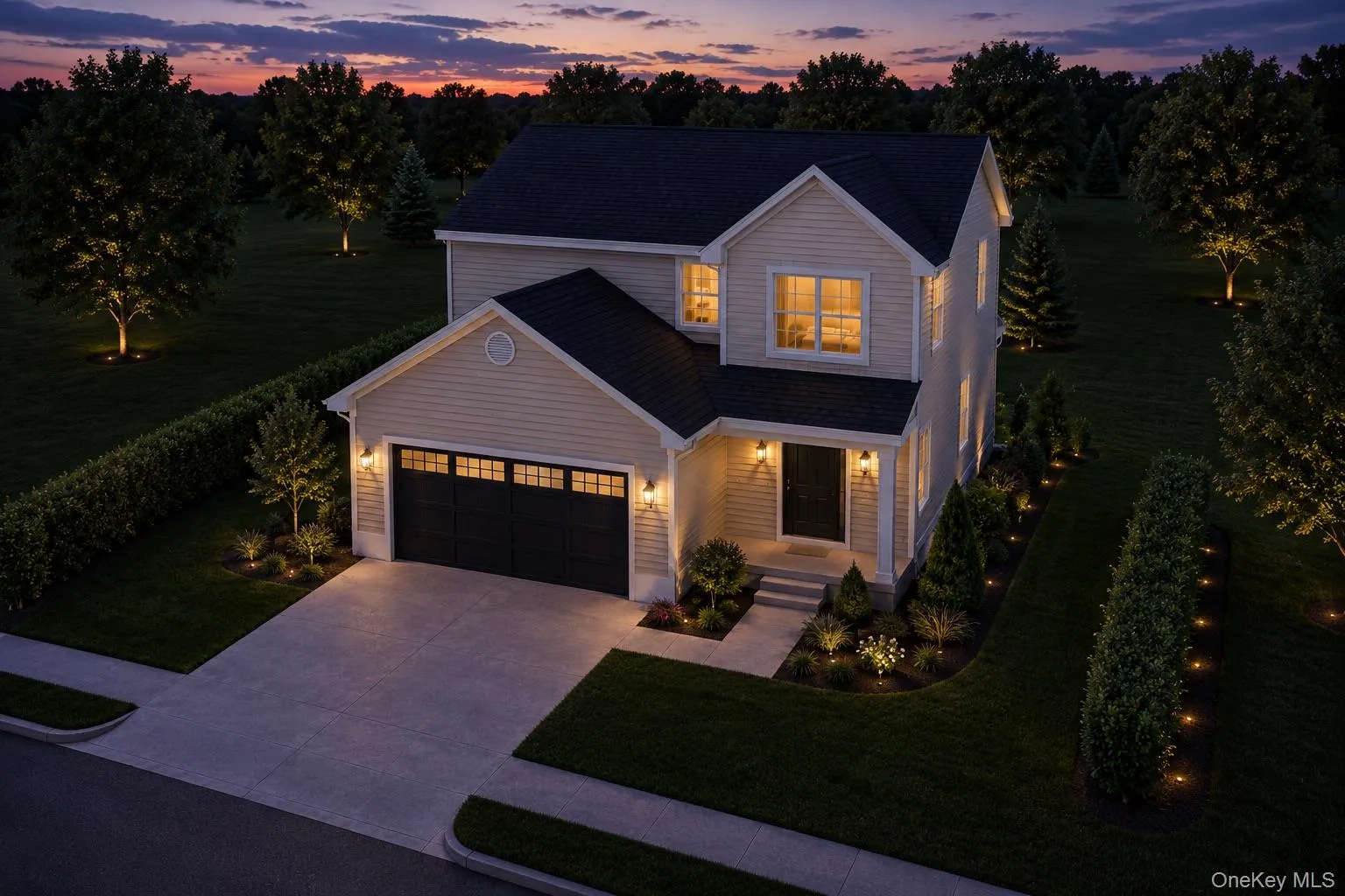 Two-story residence featuring light-toned siding and dark roof shingles Two-story residence featuring light-toned siding and dark roof shingles