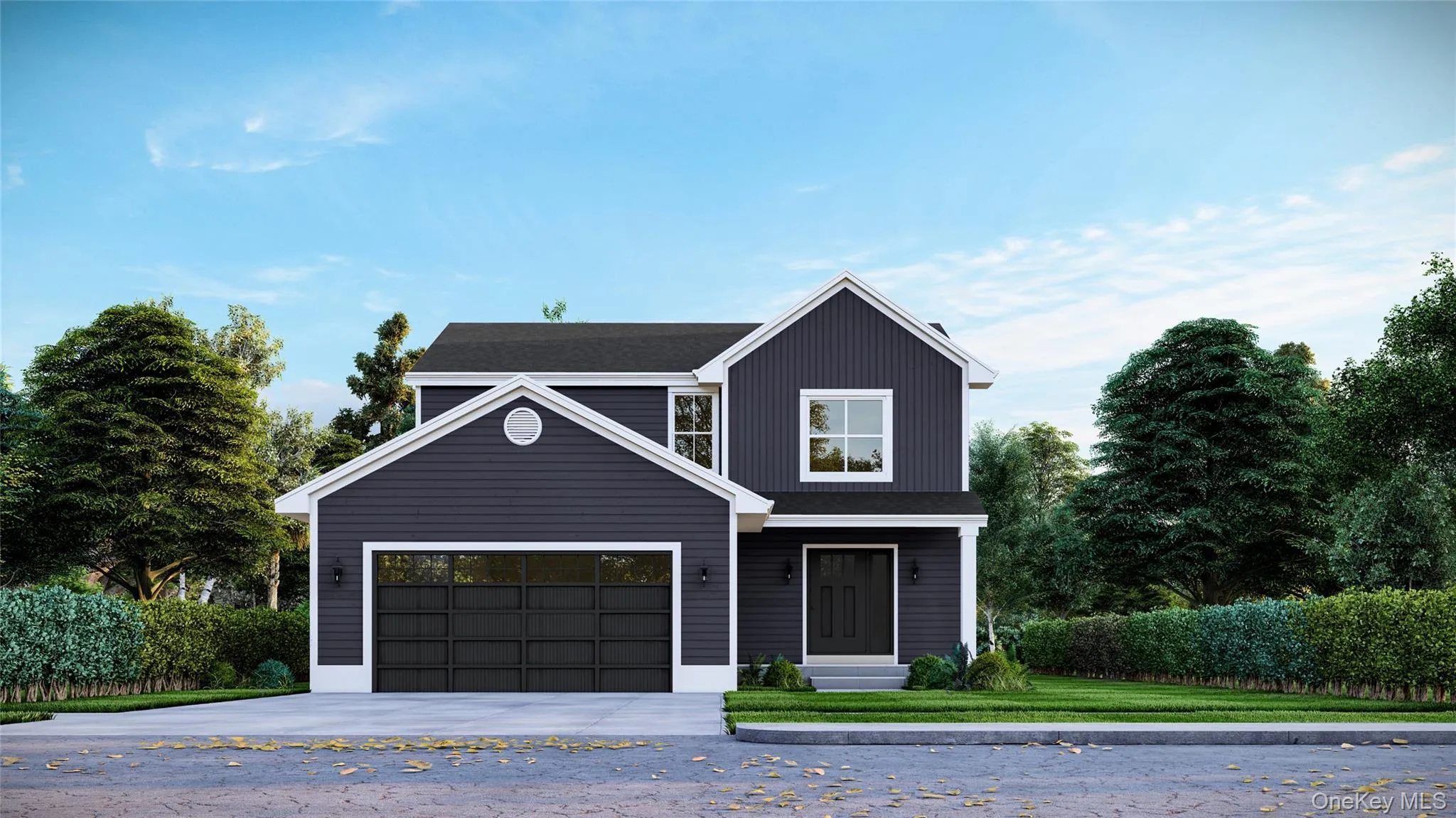 Two-story residence featuring dark siding with white trim accents Two-story residence featuring dark siding with white trim accents