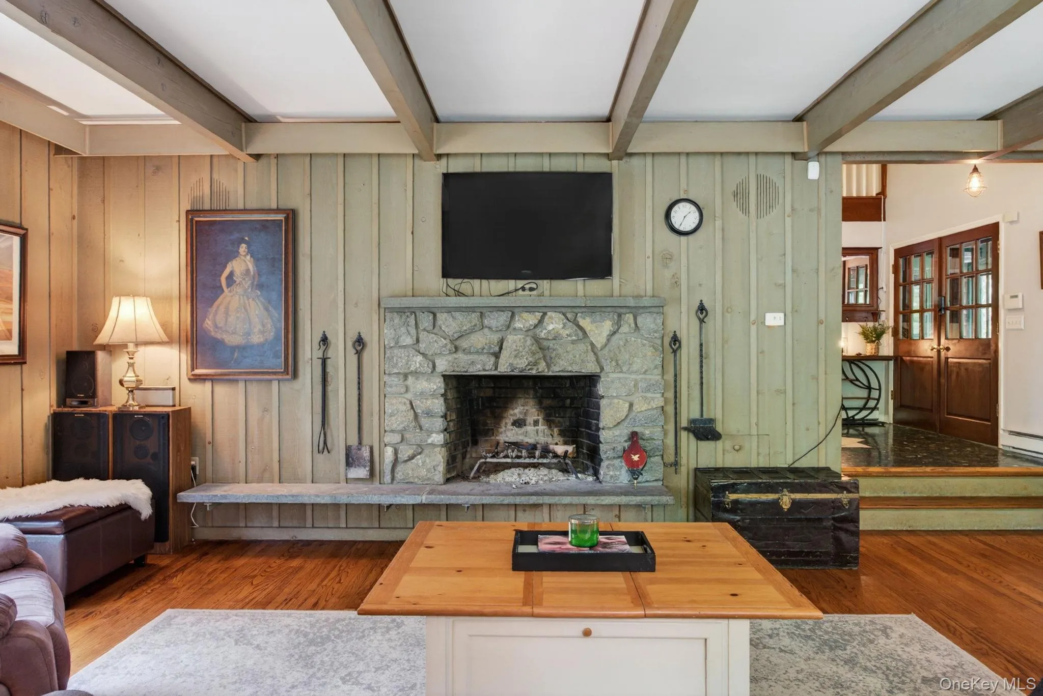 Living Room with fireplace and glass sliders Living Room with fireplace and glass sliders