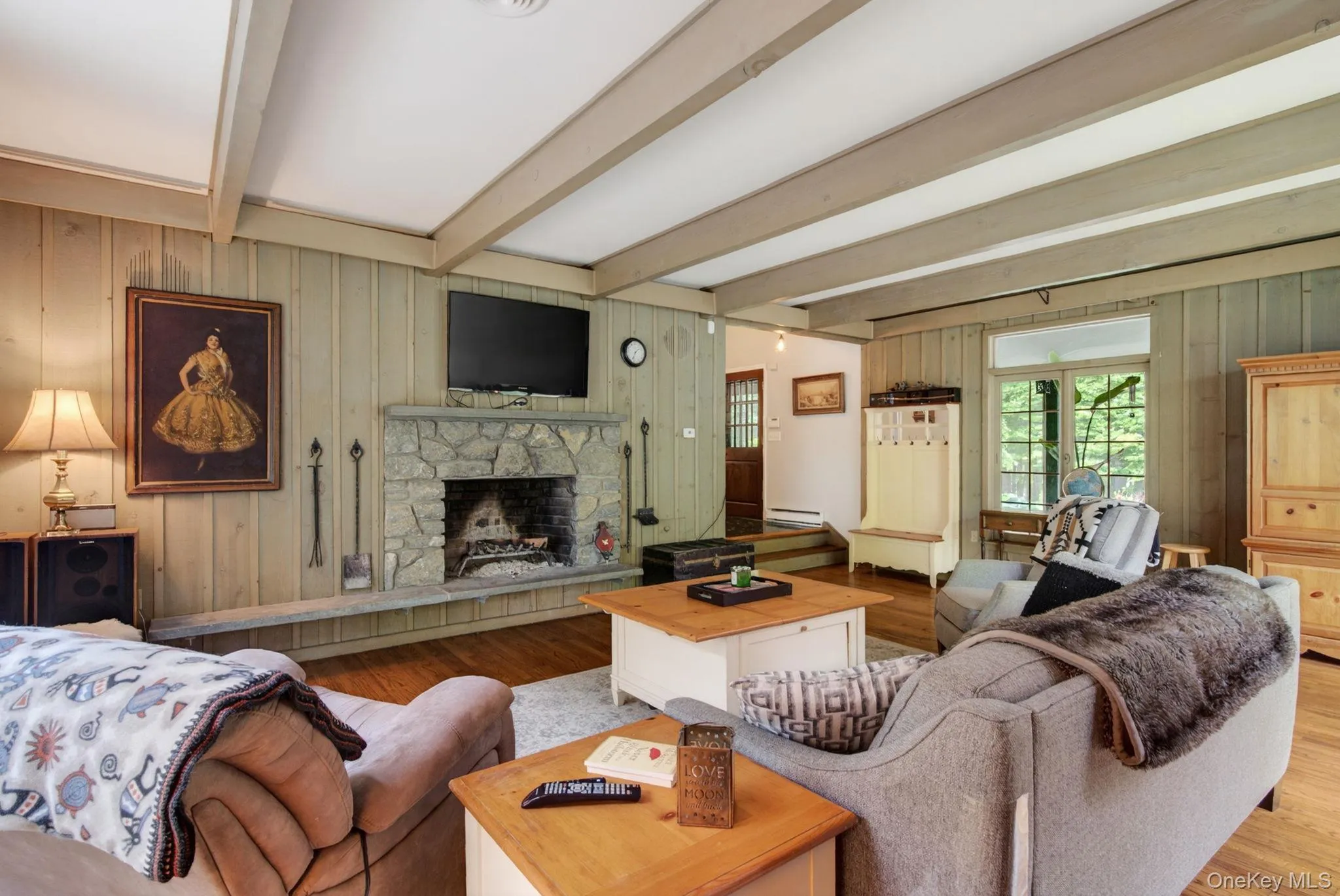 Living Room with fireplace and glass sliders Living Room with fireplace and glass sliders