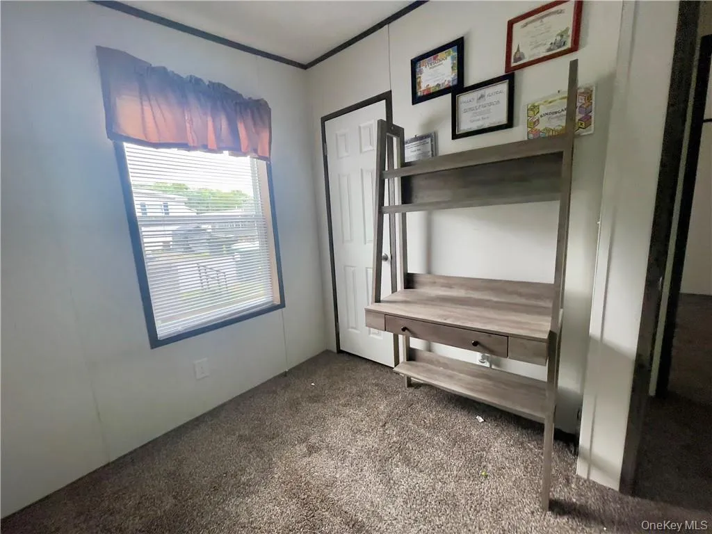 Unfurnished bedroom with crown molding and carpet floors Unfurnished bedroom with crown molding and carpet floors