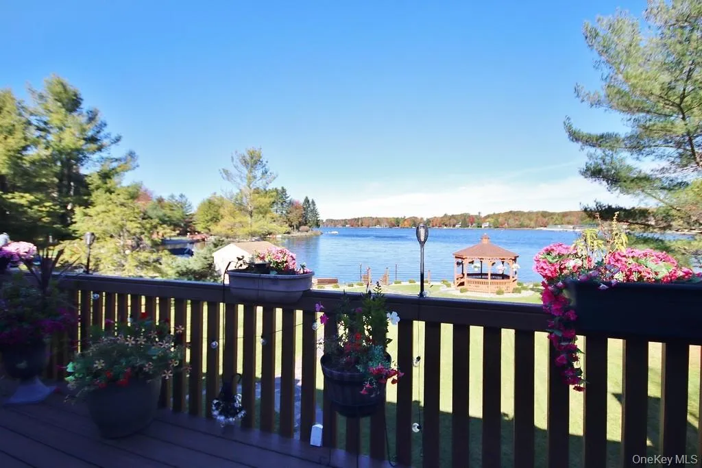 Deck featuring a water view Deck featuring a water view