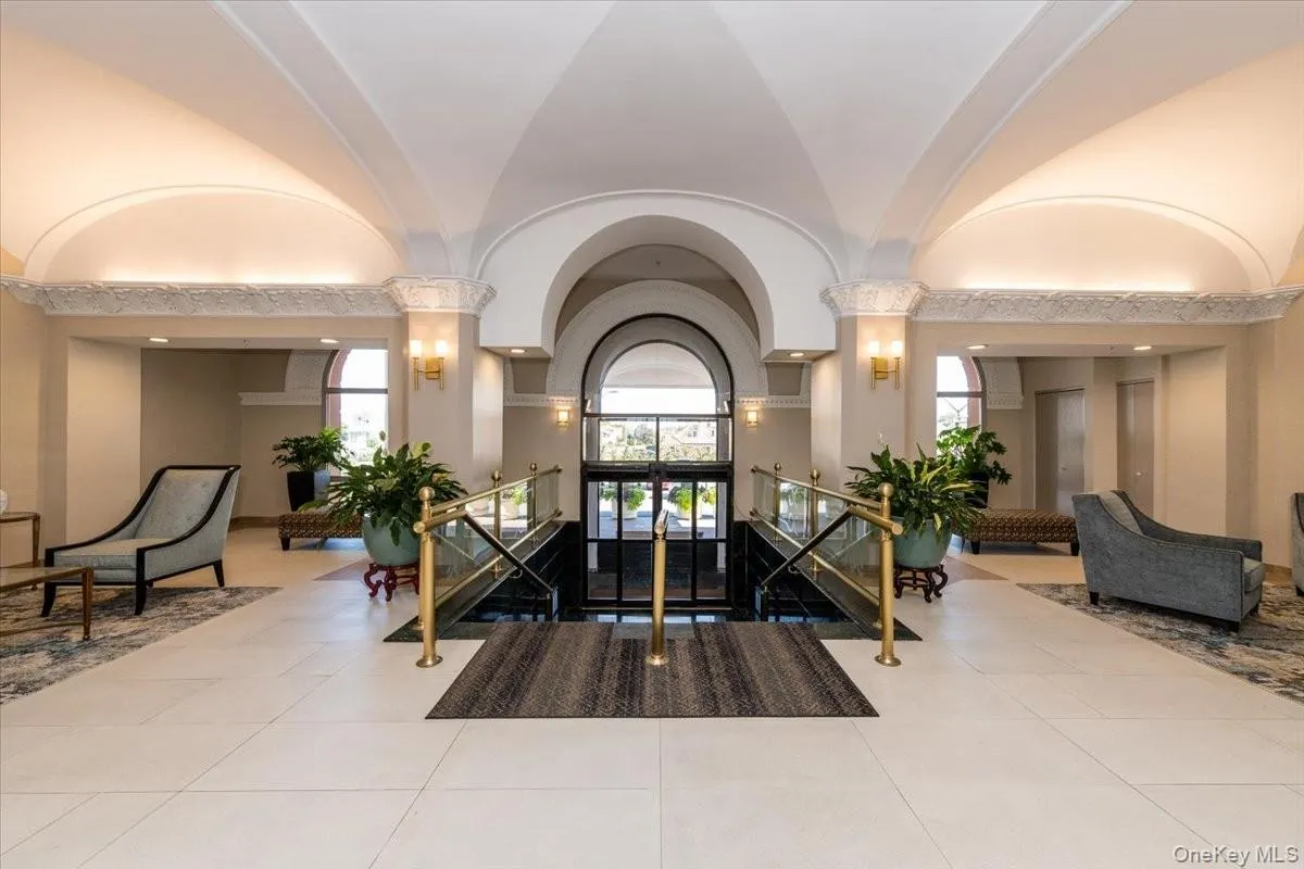Building lobby with a towering ceiling Building lobby with a towering ceiling
