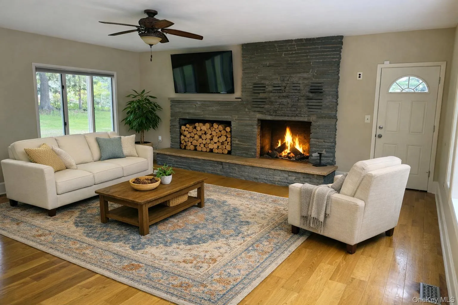 Cozy winter day by the fireplace in family room. AI enhanced Cozy winter day by the fireplace in family room. AI enhanced