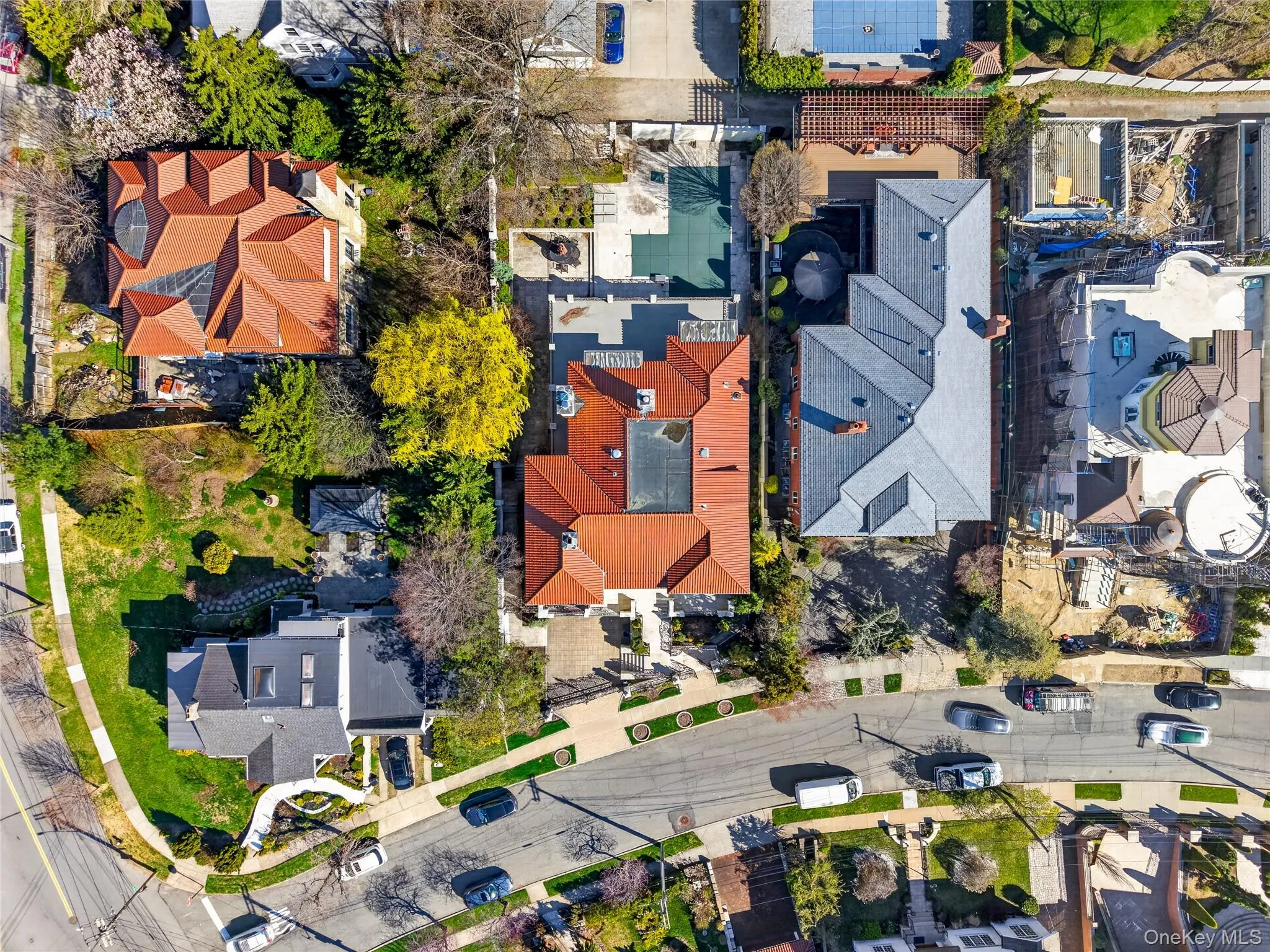 Aerial perspective of suburban area Aerial perspective of suburban area