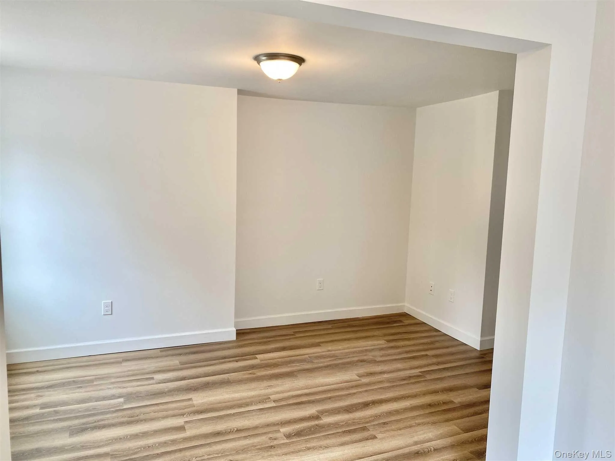 This area features light-colored walls, a ceiling-mounted light fixture, and wood-toned flooring This area features light-colored walls, a ceiling-mounted light fixture, and wood-toned flooring