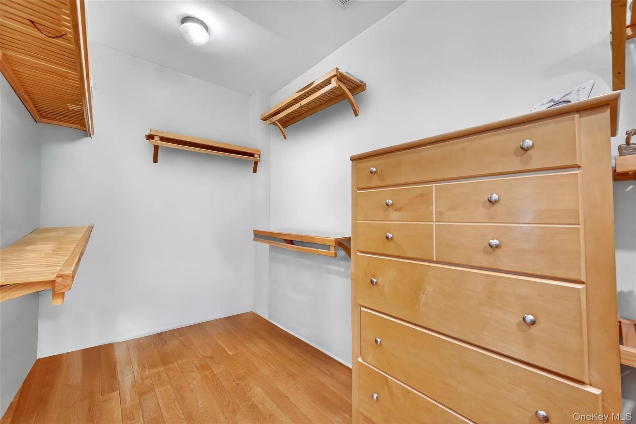Walk in closet featuring light wood-style flooring Walk in closet featuring light wood-style flooring
