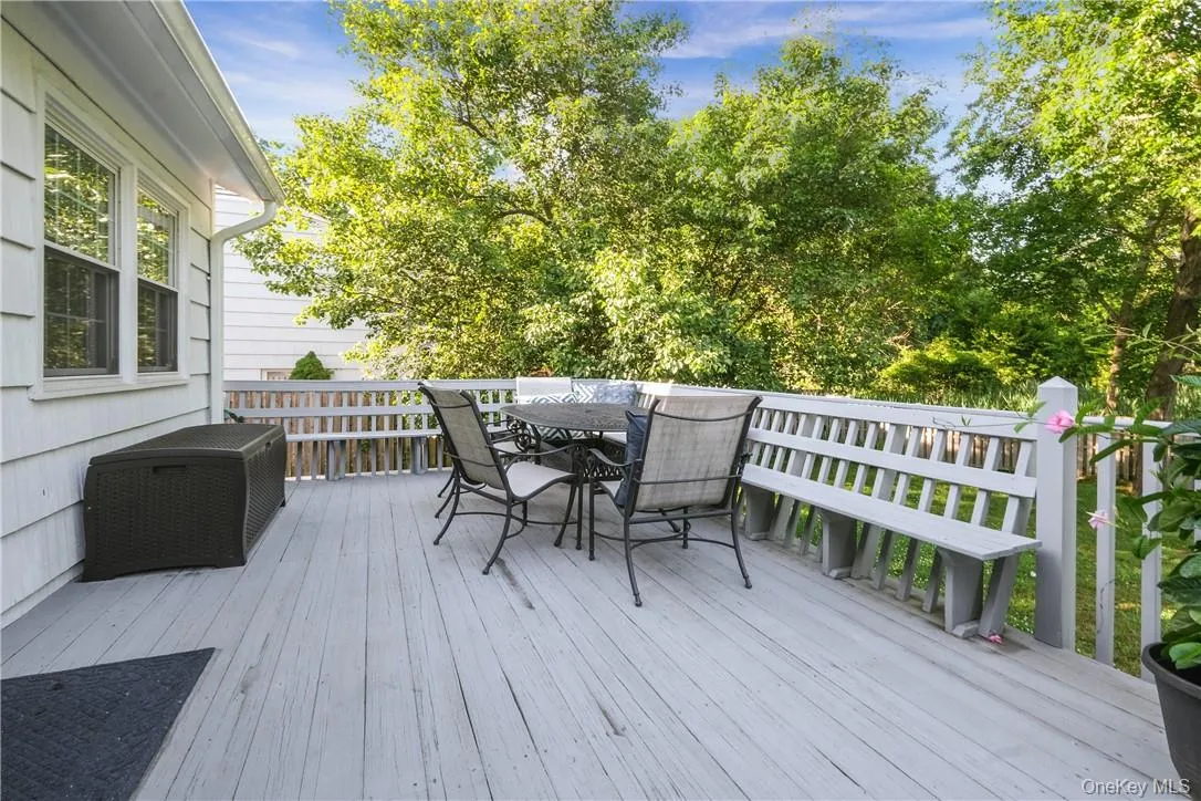 Spacious deck overlooking backyard located directly off the kitchen overlooking the tree tops. Easy grilling. Stairs that access the back yard. Spacious deck overlooking backyard located directly off the kitchen overlooking the tree tops. Easy grilling. Stairs that access the back yard.