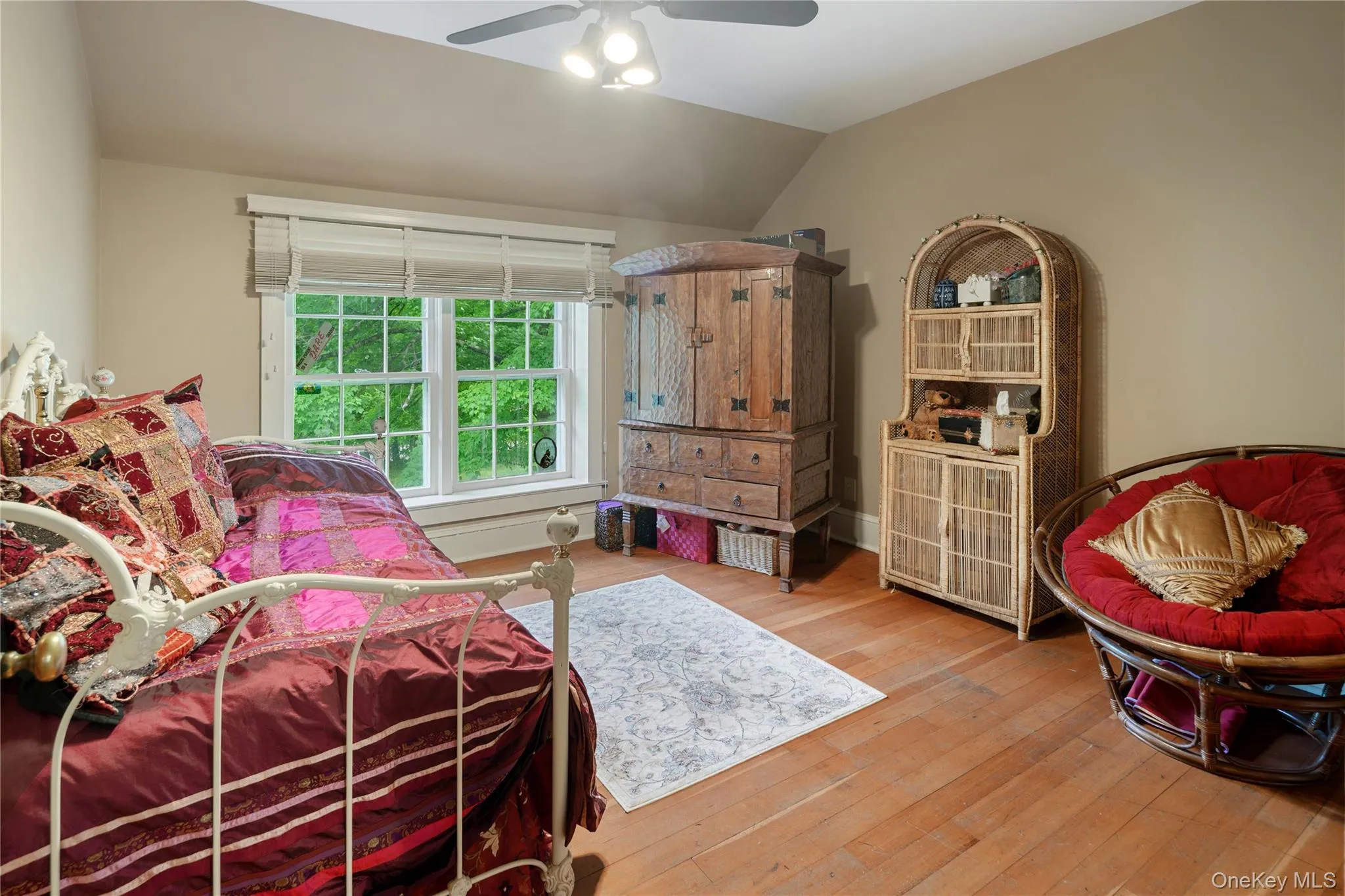 Bedroom 3 with pine floors and ceiling fan Bedroom 3 with pine floors and ceiling fan