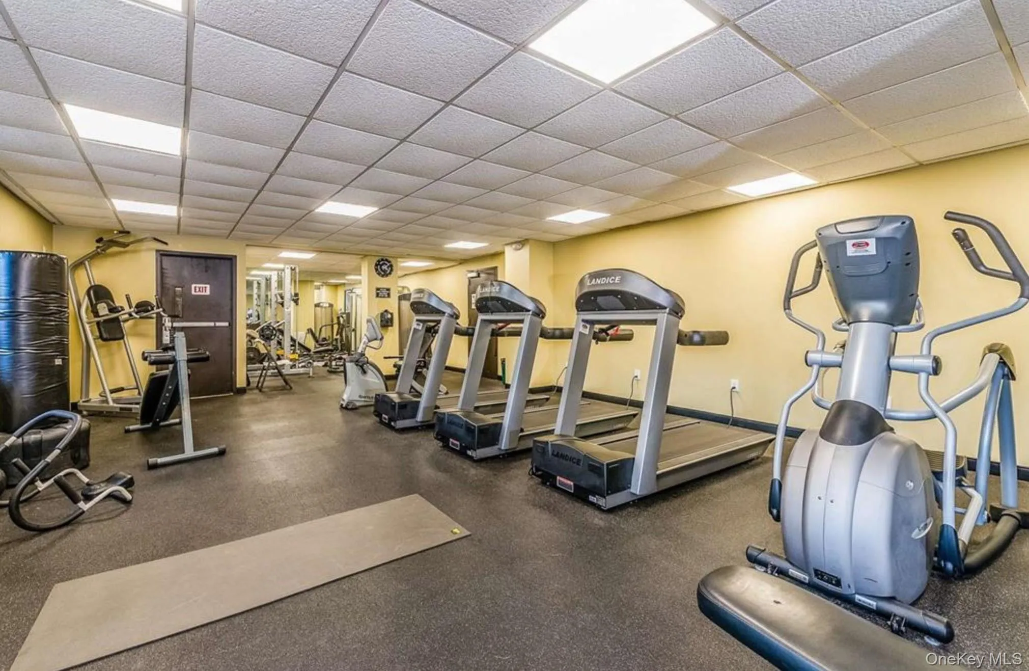 Workout area with a paneled ceiling Workout area with a paneled ceiling