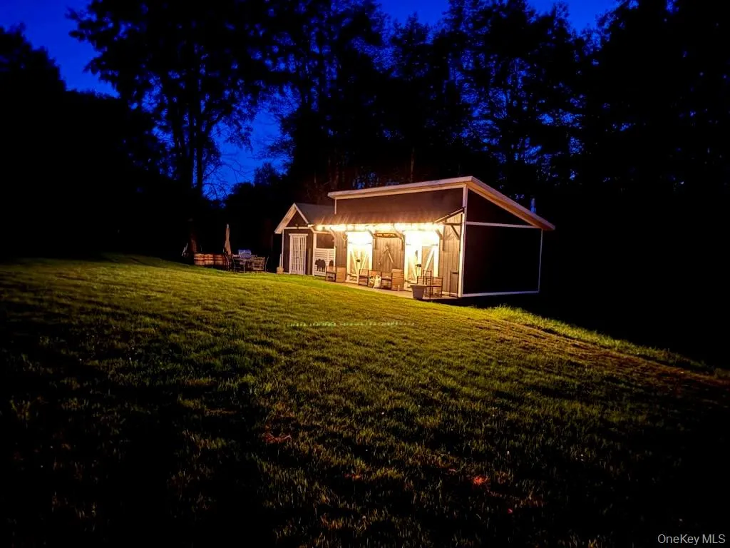 Night View of summer kitchen, smokehouse and "man" cave or "she" shed. Night View of summer kitchen, smokehouse and "man" cave or "she" shed.