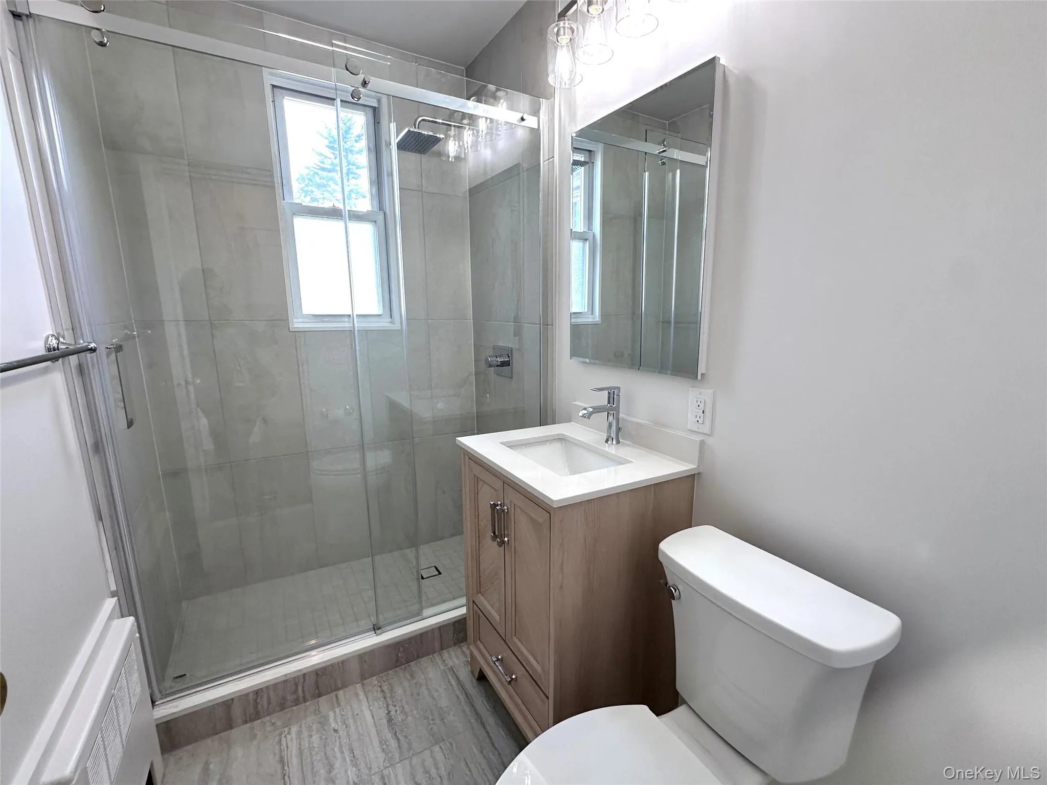 Brand new fully renovated bathroom with walk-in shower Brand new fully renovated bathroom with walk-in shower