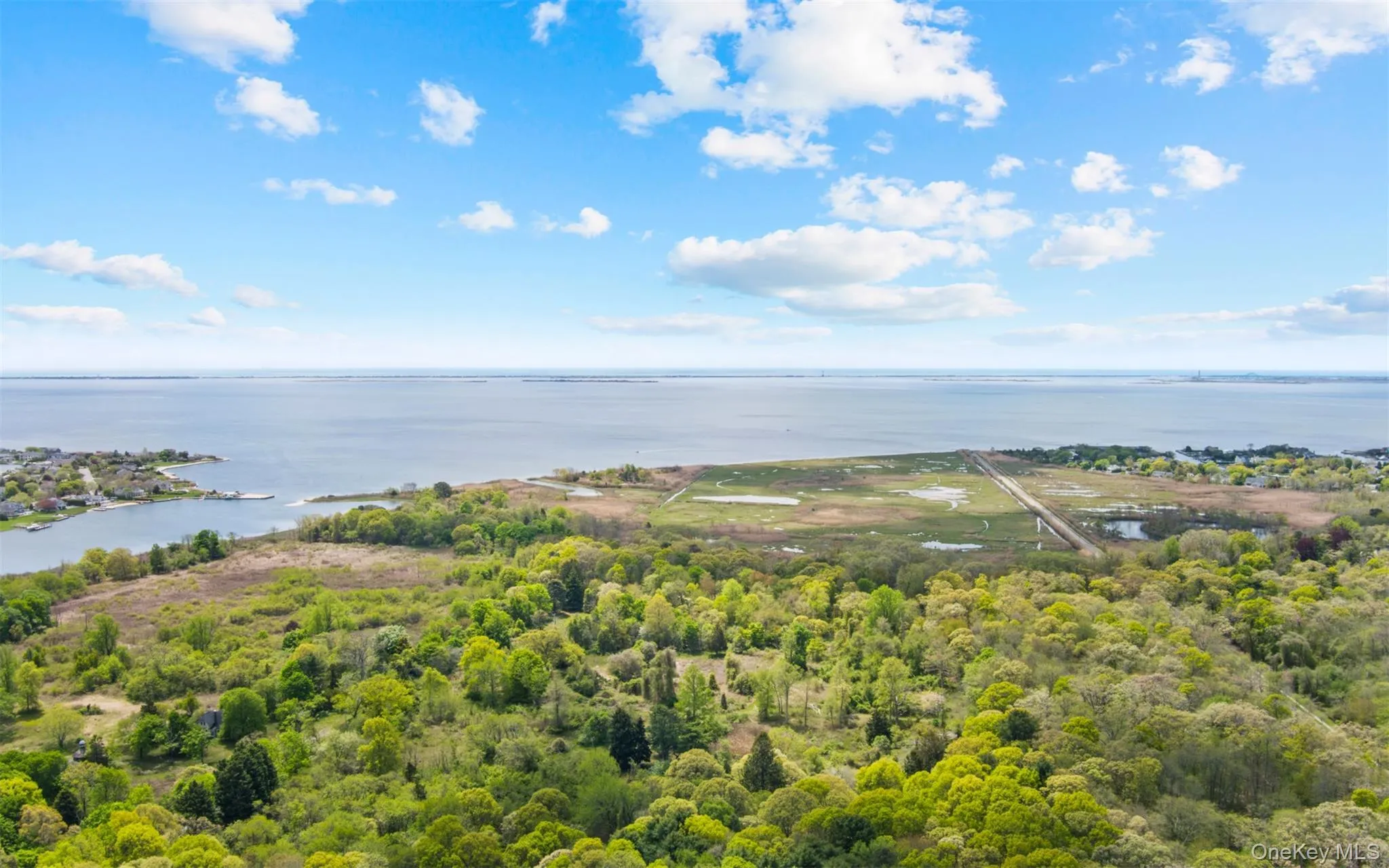 Aerial view of Islip town beach and Great South Bay Aerial view of Islip town beach and Great South Bay