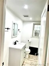 Bathroom featuring vanity, toilet, and recessed lighting Bathroom featuring vanity, toilet, and recessed lighting