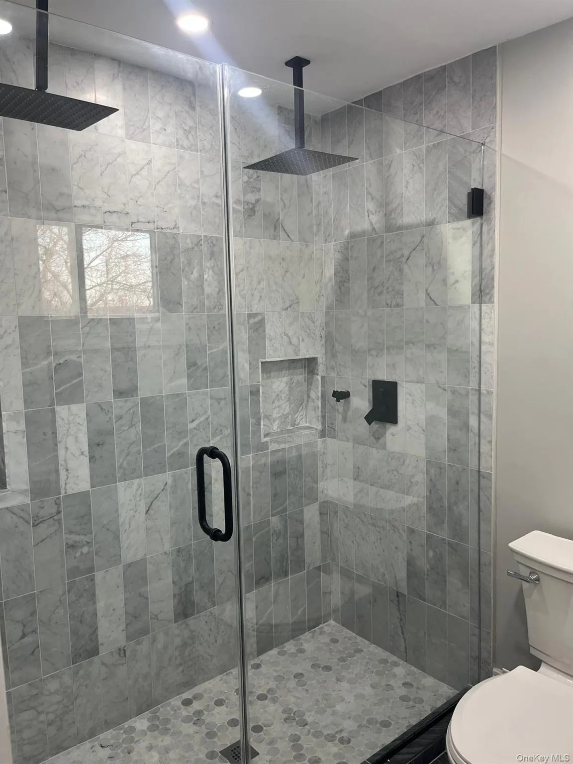 Bathroom with an enclosed shower and toilet Bathroom with an enclosed shower and toilet