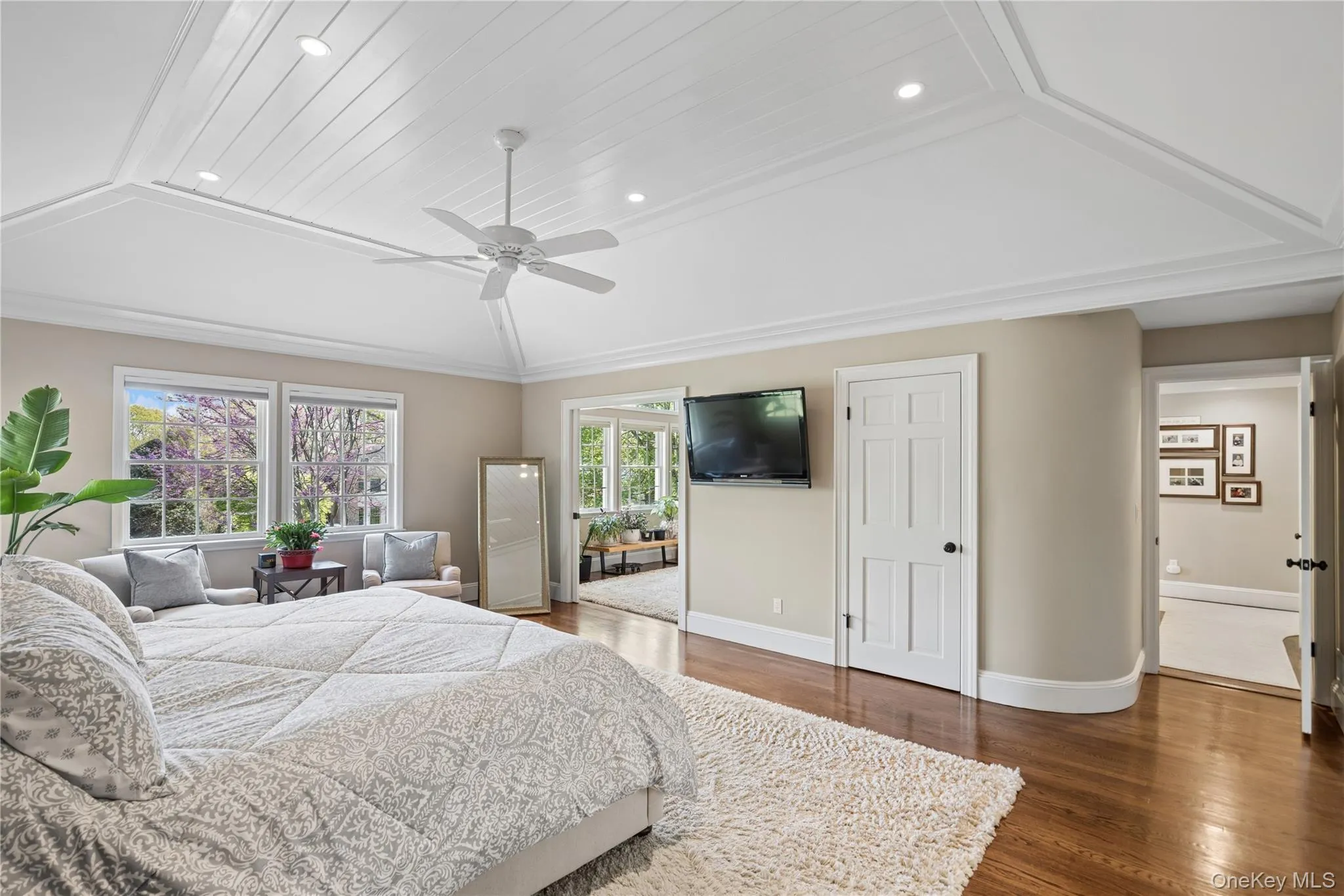 Primary bedroom architectural Tray ceiling, 2 walk in closets and spa-retreat full bath Primary bedroom architectural Tray ceiling, 2 walk in closets and spa-retreat full bath