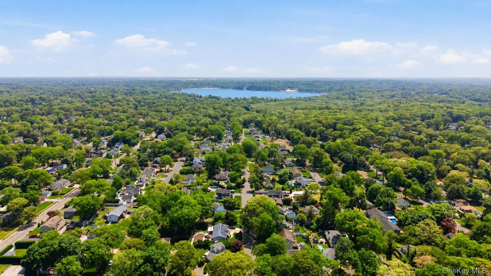 Aerial perspective showcasing a residential area with lake nearby Aerial perspective showcasing a residential area with lake nearby