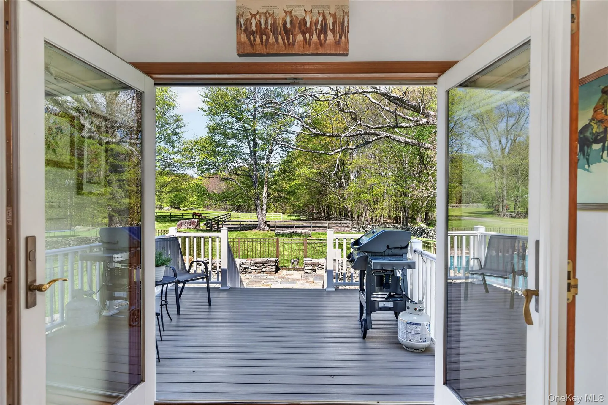 The french doors off the dining area lead to a composite deck perfect for an outdoor cooking area The french doors off the dining area lead to a composite deck perfect for an outdoor cooking area